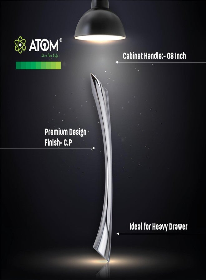 Atom 7.2 inches Zinc Cabinet Pull Handle | Chrome Plated Finish | Office Wardrobe Furniture Kitchen Drawer Push Bar, 212, Pack of 2 - Image 2